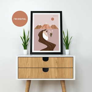 Girl in the mountains, Hanging Wall Art Poster, Framed Wall Art, Woman Illustration Print, Minimal Print, Modern Art