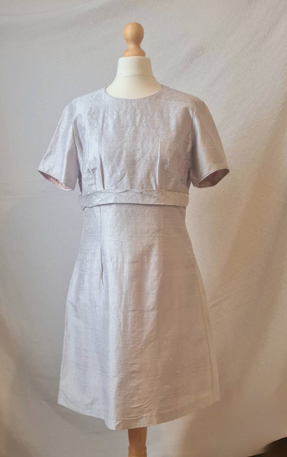 1960s Handmade Silver Silk Space-Age Shift Dress - image 2