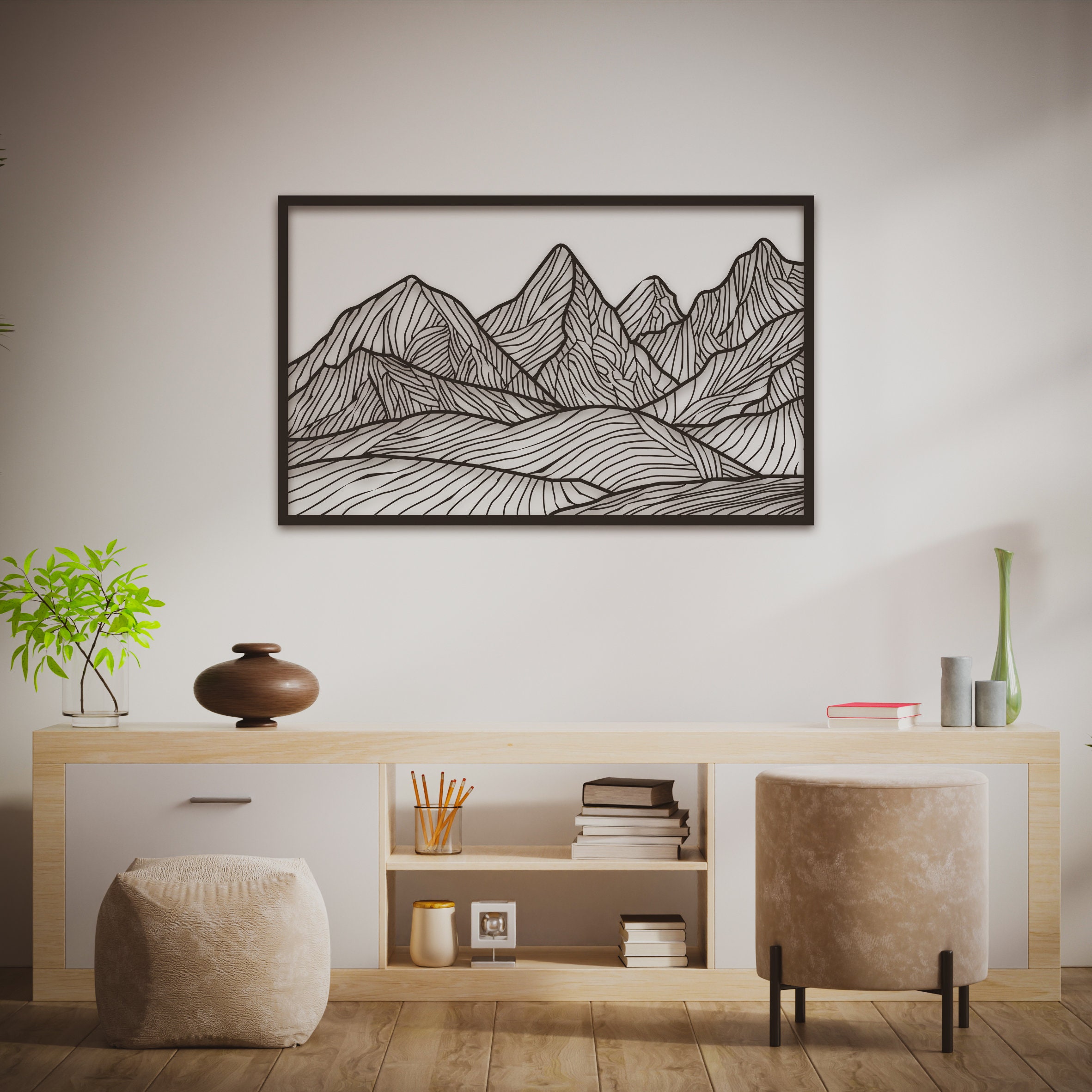 Geometric Mountain Wall Art Modern Mountain Wall Art Wood Etsy