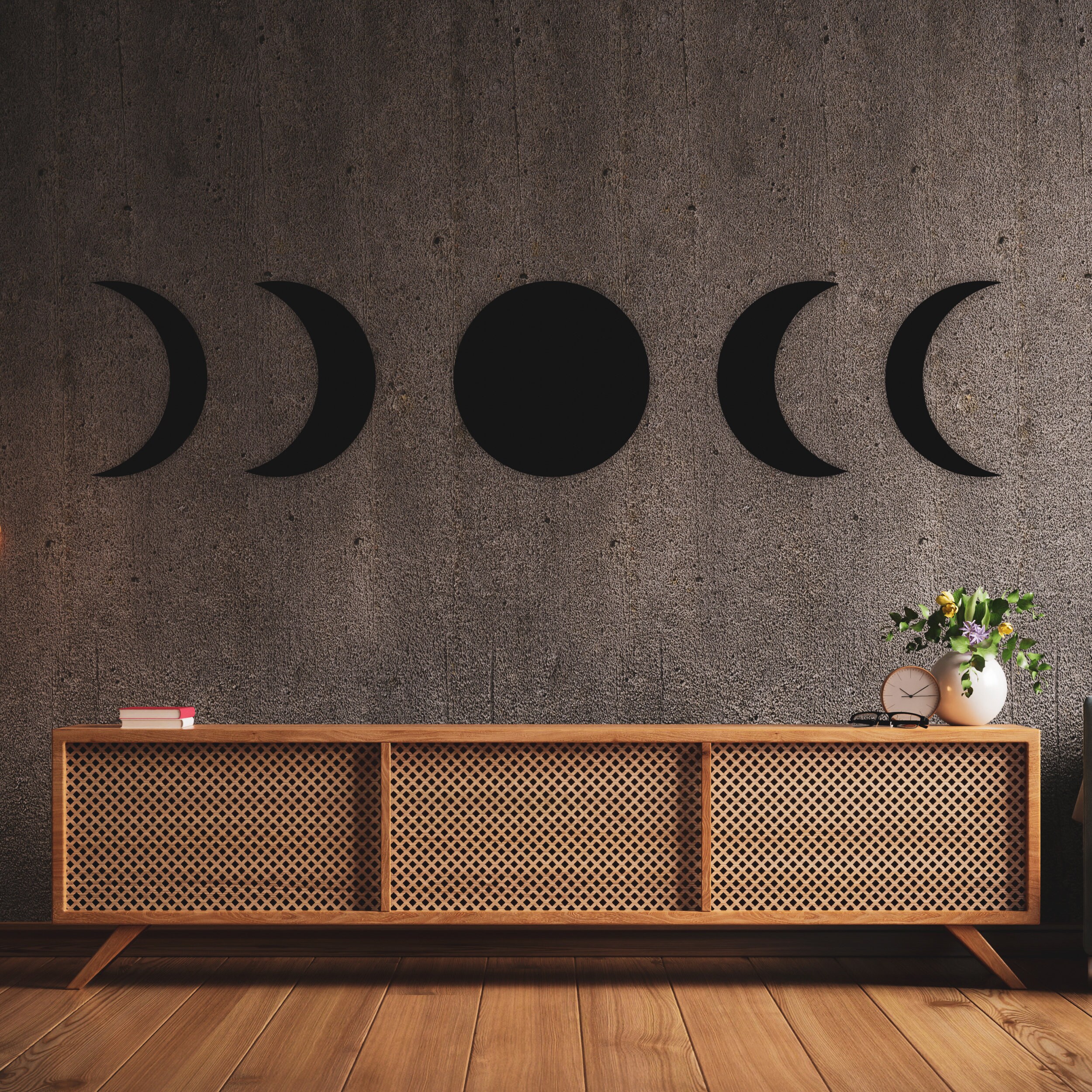 Schwarze Mondphasen Wandkunst weiße Schlafzimmer Vollmond | Etsy