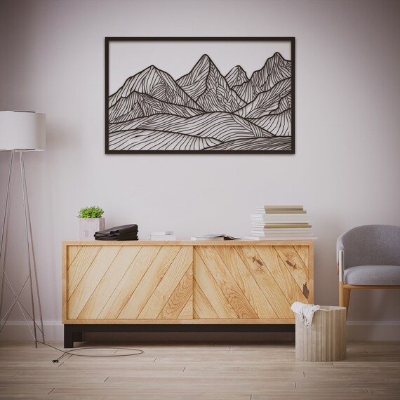 Geometric Mountain Wall Art Modern Mountain Wall Art Wood Etsy