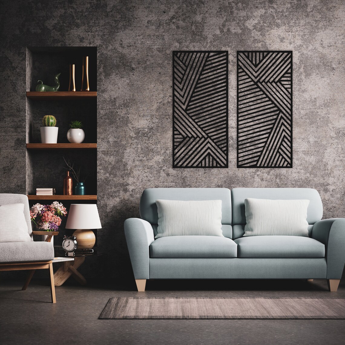 Geometric Black Wood Bedroom Wall Decor Wood Wall Art Modern Etsy