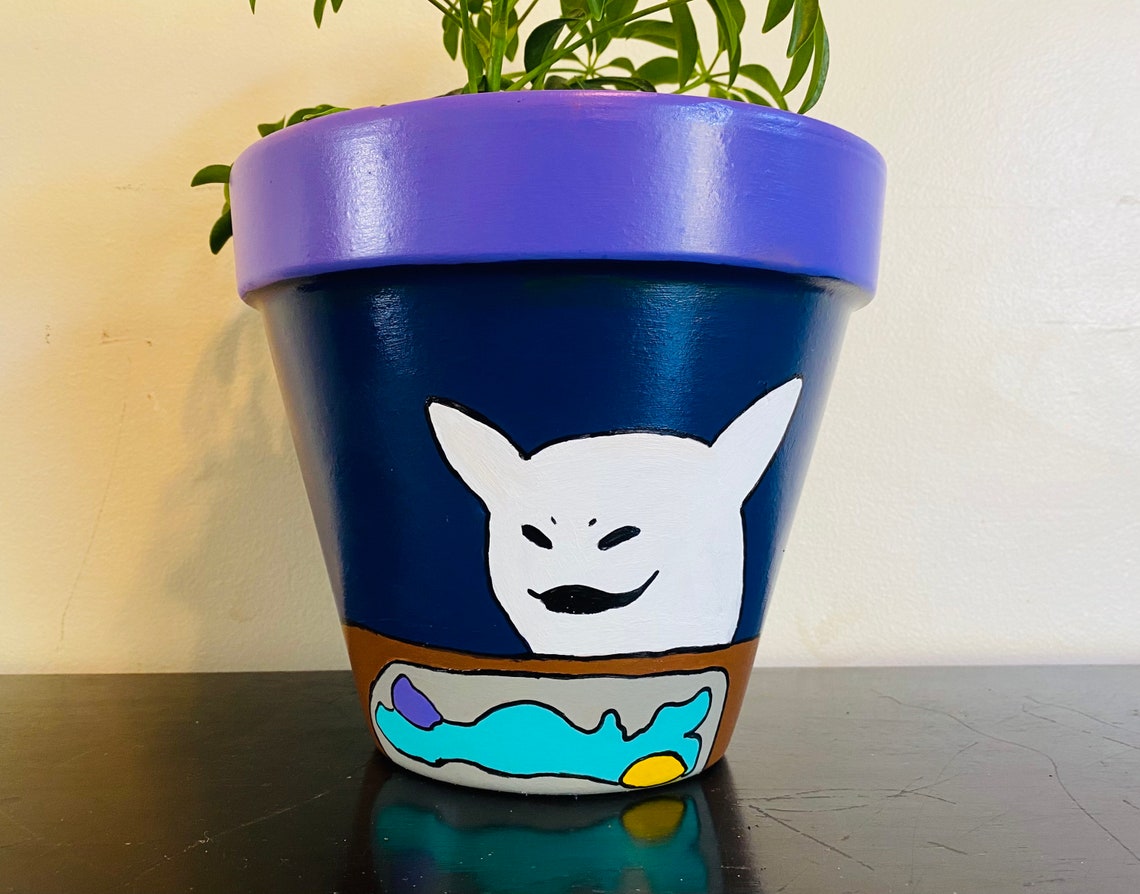 Smudge the cat meme hand painted plant pots 6 inch Etsy
