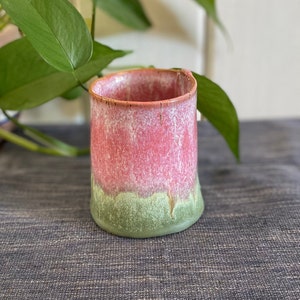 Pottery Tumbler, Handmade Ceramic Cup, 12 oz Cup, Pottery Cup, Pottery Mug, Wine Tumbler, Rocks Glass, Whiskey Glass, Pink Green Cup