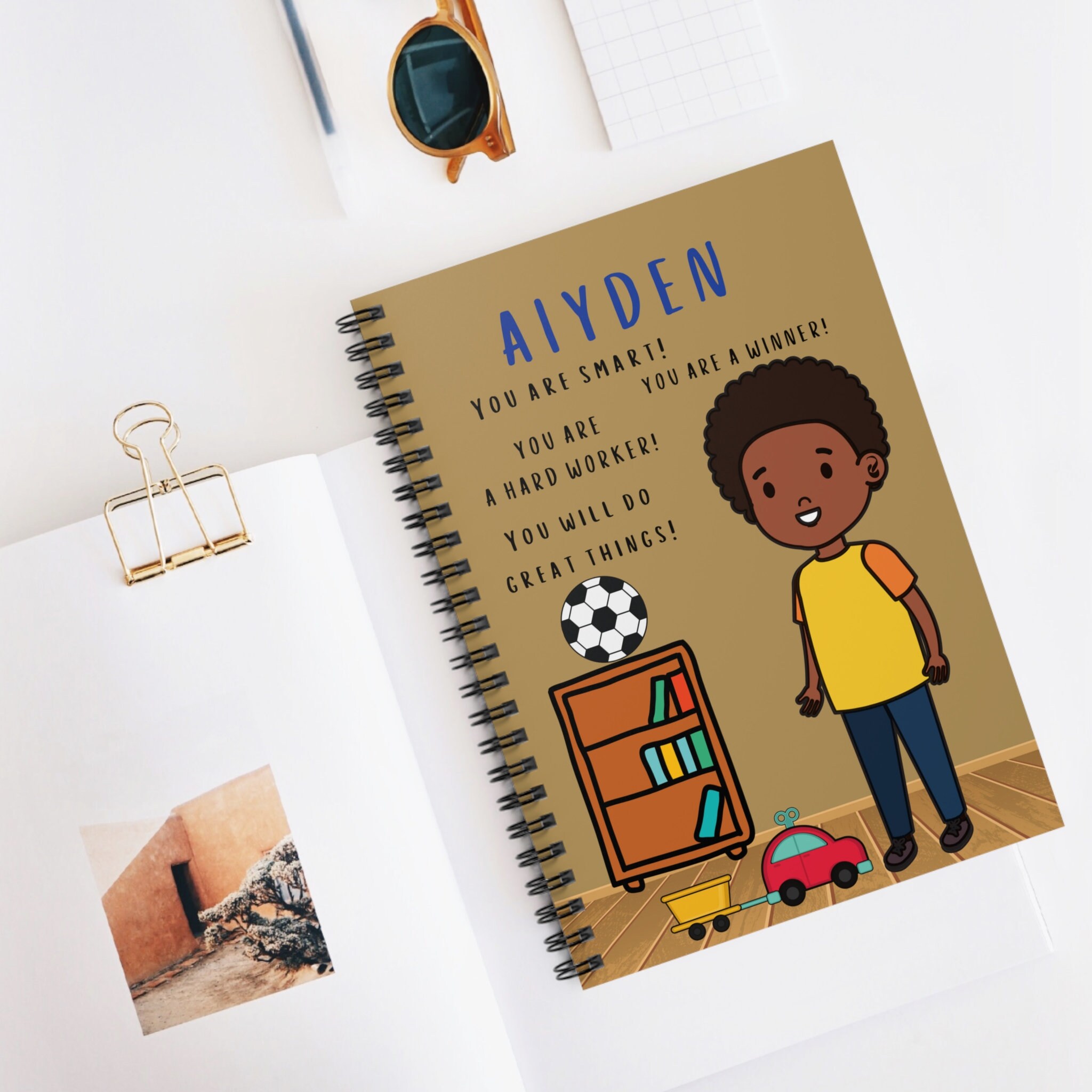 Custom Spiral Notebook, Personalized Notebook for Kids, Black Boy Gifts ...
