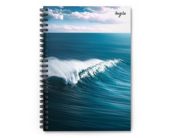 Ocean Waves Custom Spiral Notebook, Personalized Notebook, Ocean Journal, Gift For Ocean Lover, Beach Notebook, Beach Gifts, Waves Journal