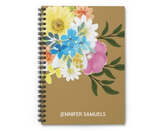 Flower Journal, Custom Name Spiral Notebook, Personalized Notebook For Women, Custom Journal For Women, Gift For Her, Gifts For Women