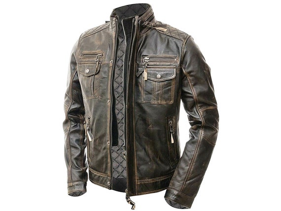 Men Leather Jacket Vintage Biker Café Racer Designer | Etsy