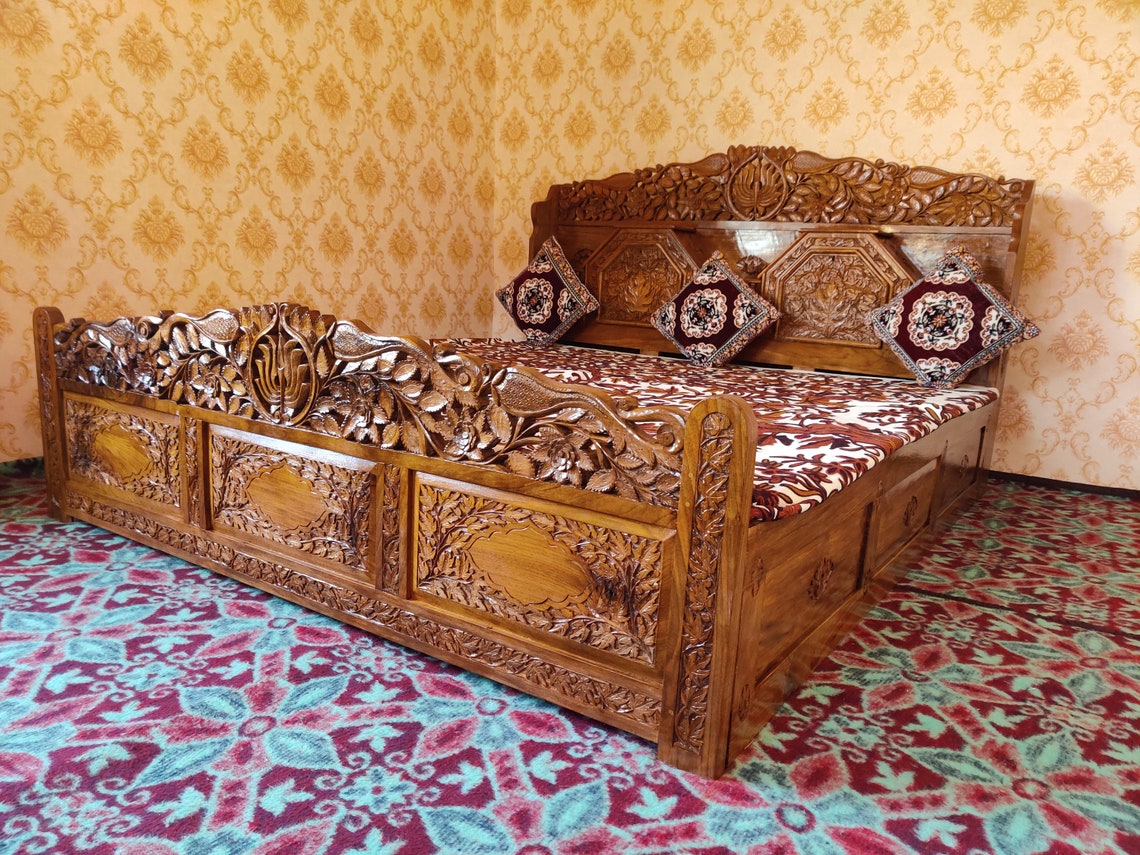 Holz handgeschnitzte Bett für Wohnkultur handgemachte | Etsy