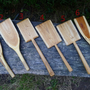 Spatula, wooden spatula, pan shovel, pan turner, Pfannenwender, different woods, hand tools only, kitchen utensil
