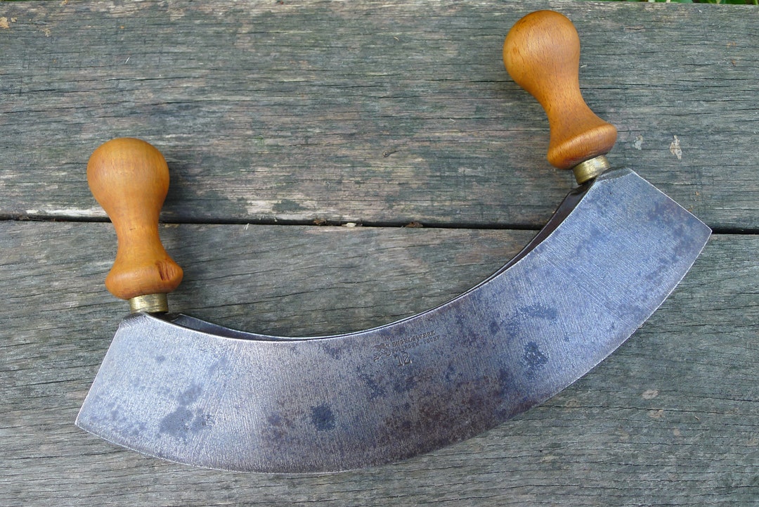 Antique Restored Double Mezzaluna Knife, 1920s, Cast Steel