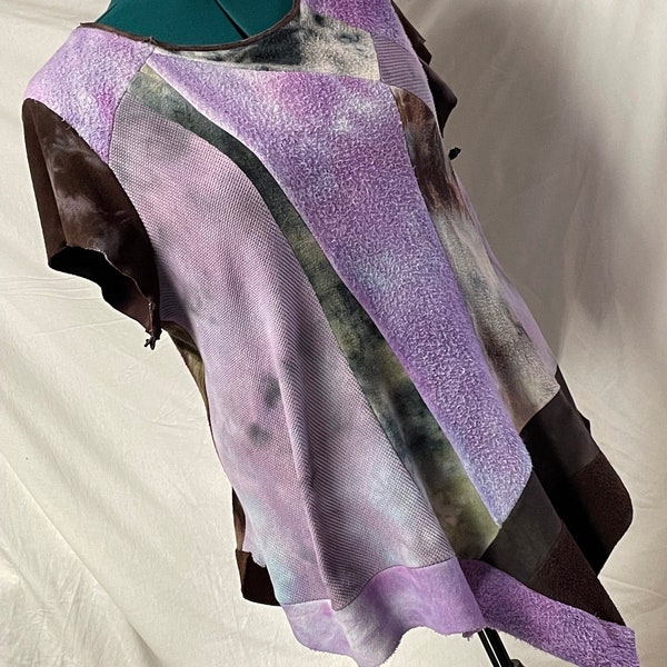 OOAK XL FUNKY mixed textiles asymmetric tunic - multicolor hemp, bamboo, cotton- fleece, thermal, jersey, french terry