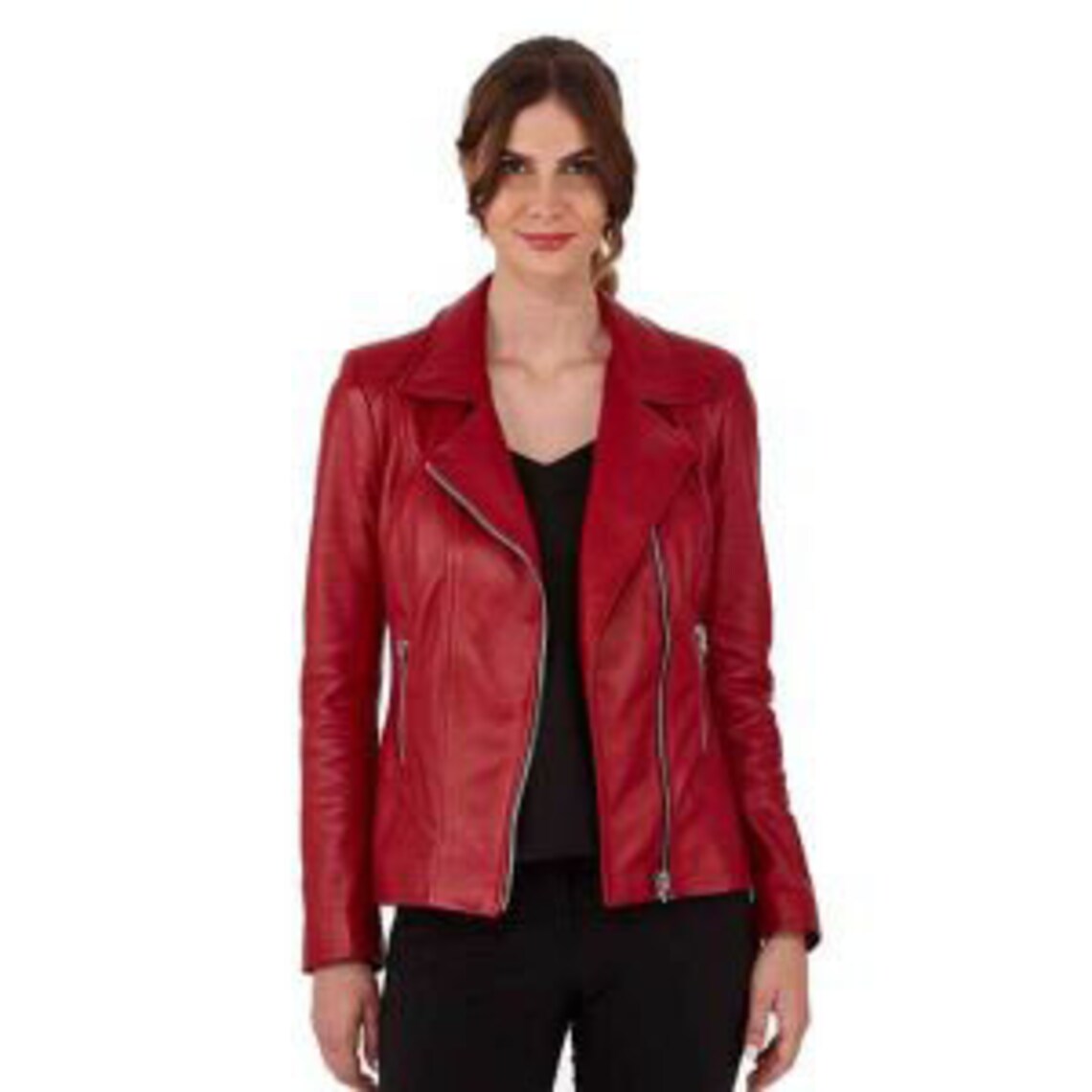 Cherry Red Leather Jacket Genuine Sheepskin Jacket for Women - Etsy