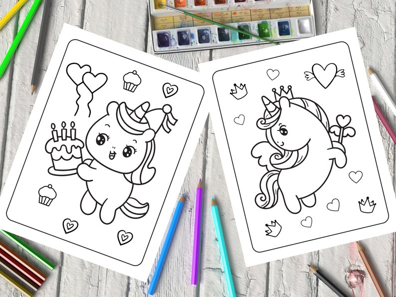 Printable Unicorn Coloring Pages, Cute Unicorn Coloring Sheets, Kawaii ...