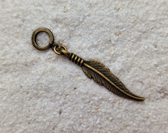 FEATHER metal dread jewelry / dread ring / dread bead / braid bead and pendant with stylized feather
