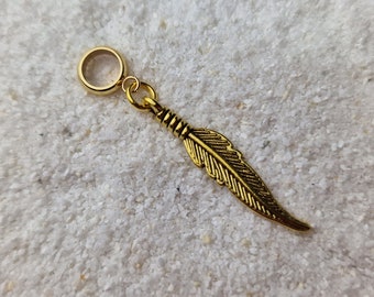 FEATHER metal dread jewelry / dread ring / dread bead / braid bead and pendant with stylized feather