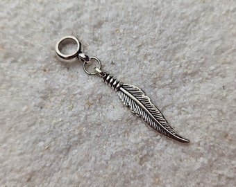 FEATHER metal dread jewelry / dread ring / dread bead / braid bead and pendant with stylized feather