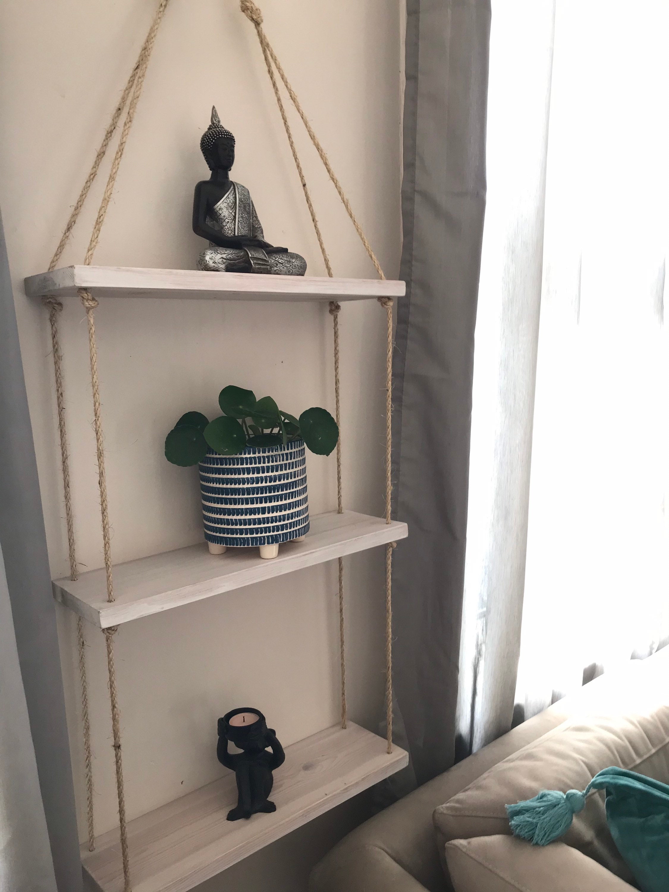 3 tier hanging shelving unit whitewash /small Etsy