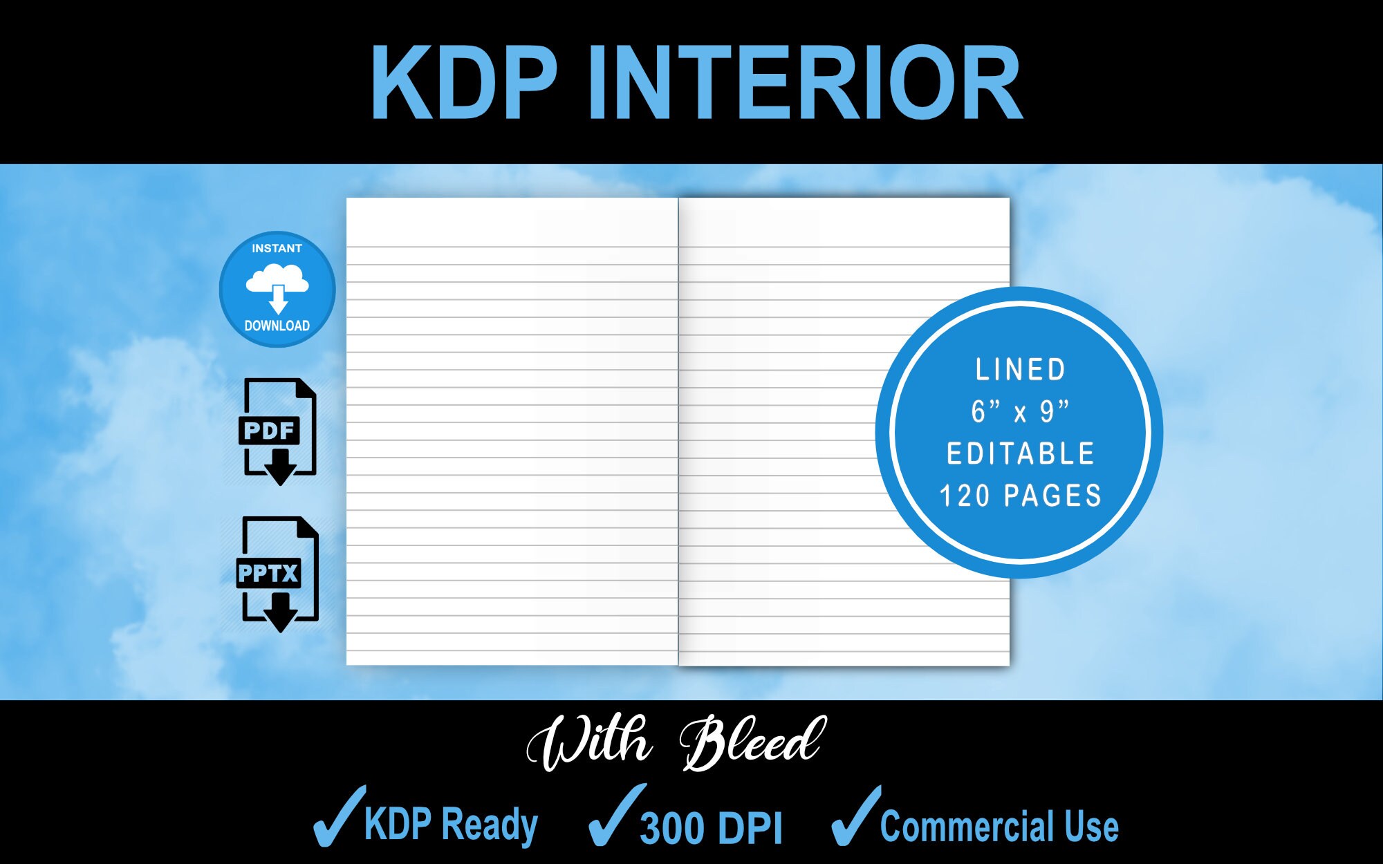 Lined Interior Paper KDP Interior 6 X 9 Digital Planner Etsy Ireland