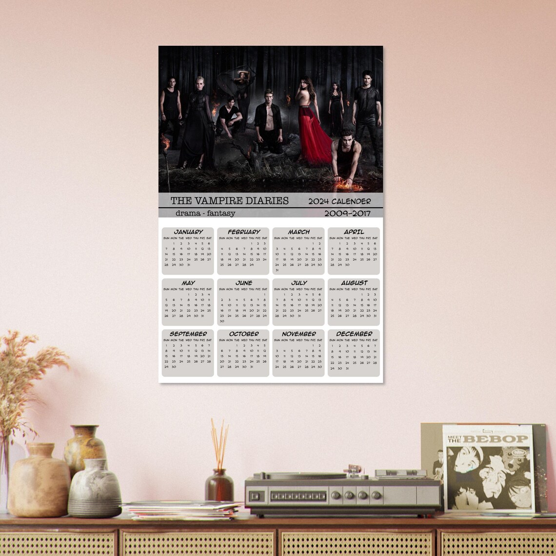The Vampire Diaries Calendar 2024 TV Series Poster Minimalist Wall