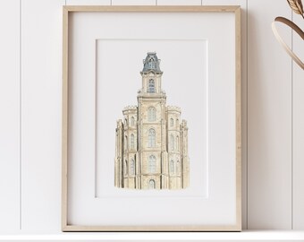 Manti Utah LDS Temple - Printable Watercolor Wall Art