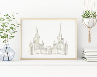 San Diego LDS Temple - Printable Watercolor Wall Art