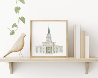 Houston Texas LDS Temple - Printable Watercolor Wall Art
