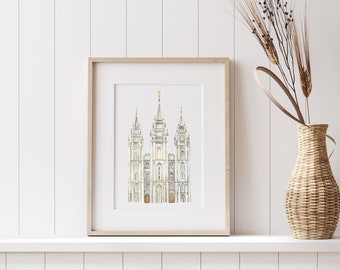 Salt Lake City LDS Temple - Printable Watercolor Wall Art