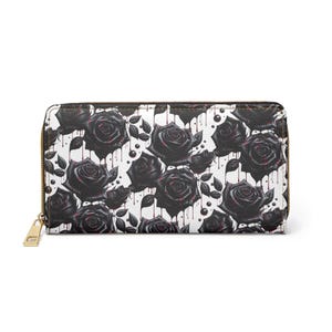 Cartera con cremallera gótica con diseño de rosa sangrienta negra y muerte para morir, regalo de bruja o vampiro, cartera con estampado de flores oscuras, regalo de cumpleaños emo, regalo para ella