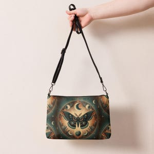 Spiritual rebirth Crossbody bag,  rebirth ritual moon spiritual gift, nocturnal animal, mystical purse, wiccan, Gothic Bag, goth gift