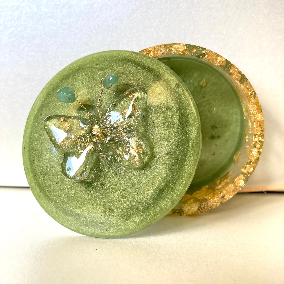 Resin Trinket w/ stone / Trinket Box with Lid 3D flower Etsy