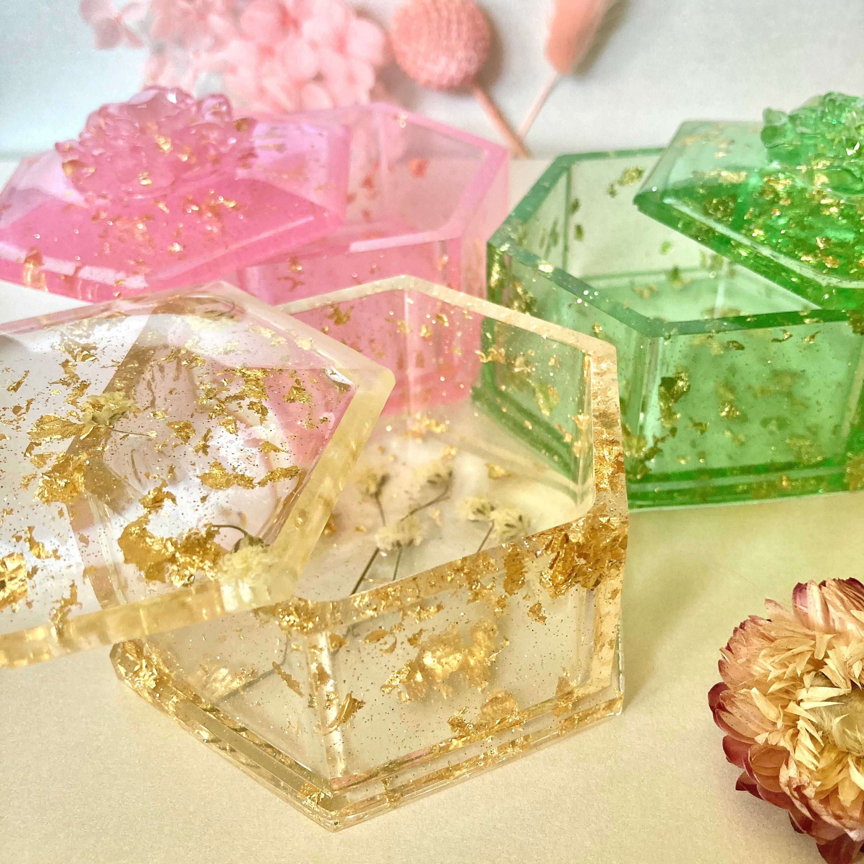 【時間指定不可】 Resin Trinket W/ Dried Flowers / Trinket Box With Lid, 3D その他