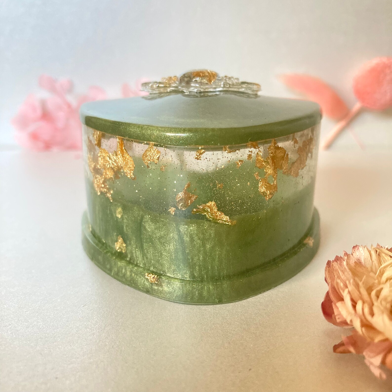 Resin Trinket w/ stone / Trinket Box with Lid 3D flower Etsy