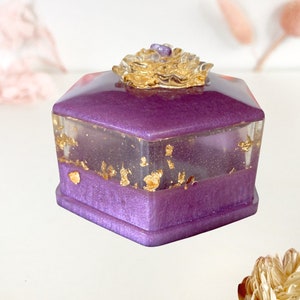 Resin Trinket box w/ stone / Jewelry Box with Lid, 3D flower, crystal / birthday, Mother Day, graduation gift / gift for her / trinket box