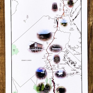 May include: A map of the Appalachian National Scenic Trail, showing the trail's route through 14 states from Maine to Georgia. The map includes state boundaries, national park service lands, and national forest service lands. The trail is marked in red, and the states are labeled in black.