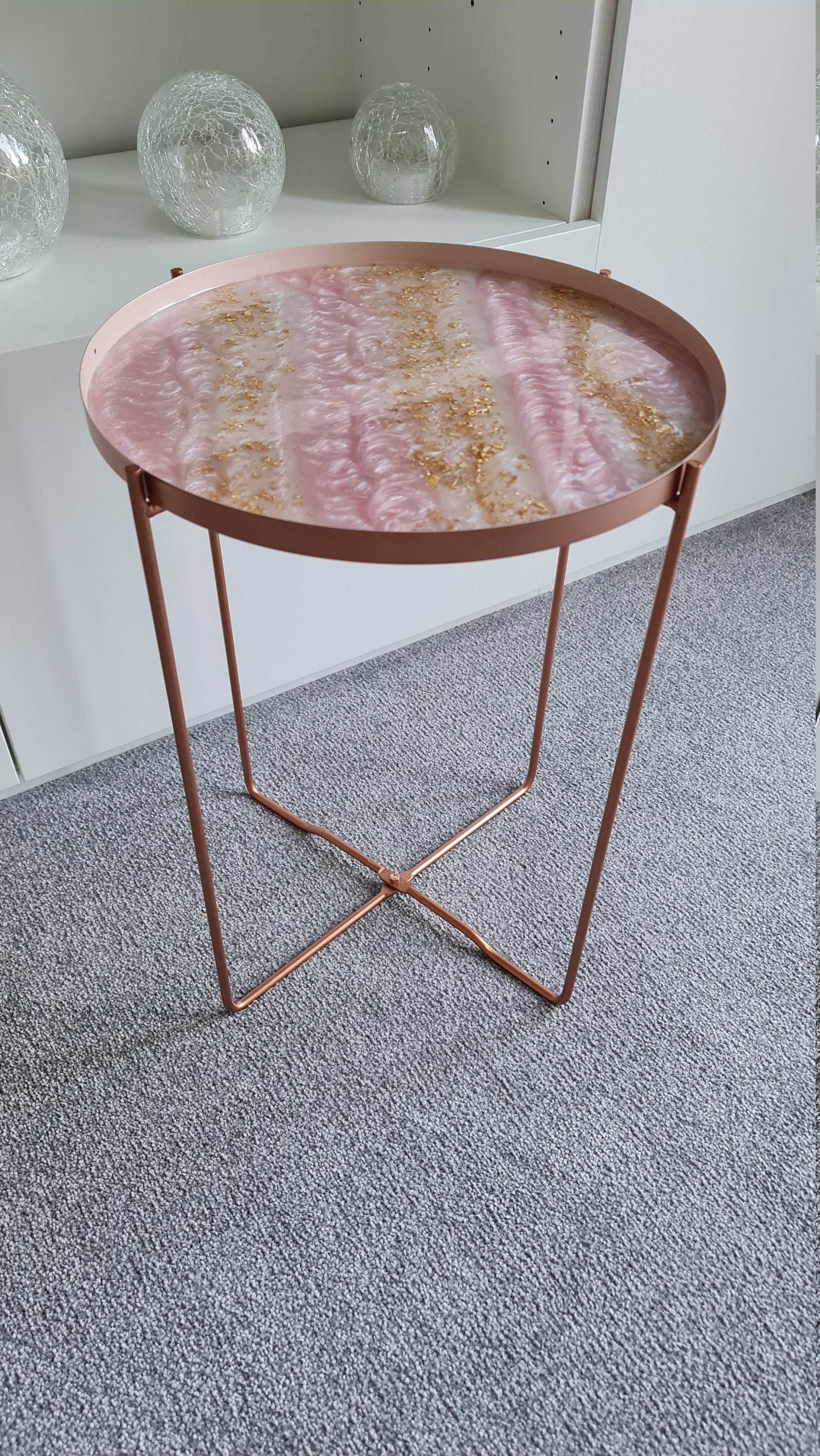Pink gold and white resin rose gold end/side table Etsy