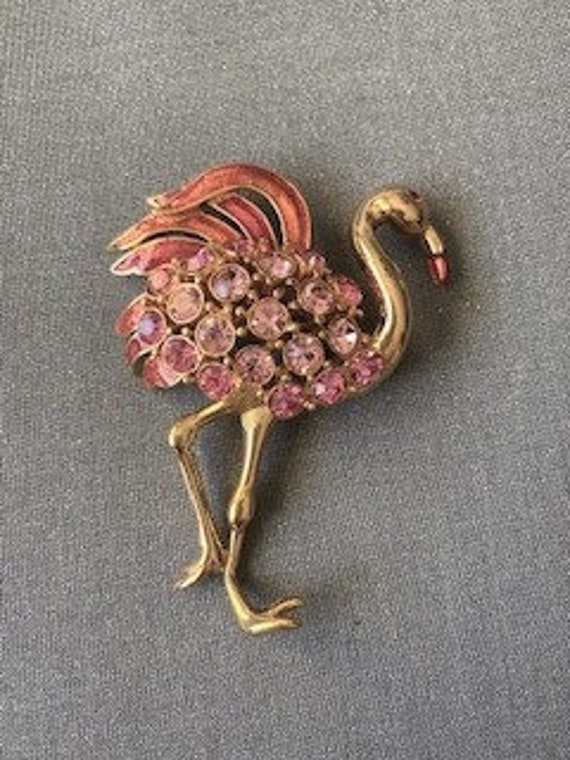 Rare Vintage Crown Trifari Signed Pink Flamingo B… - image 1