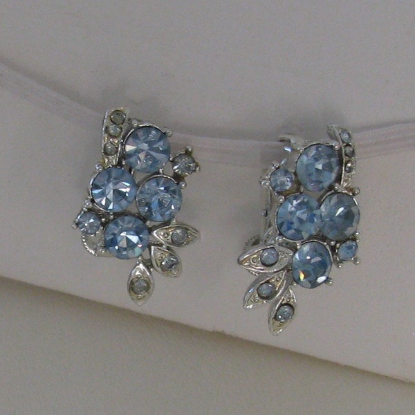 Vintage Coro Blue and Silver Clip Earrings