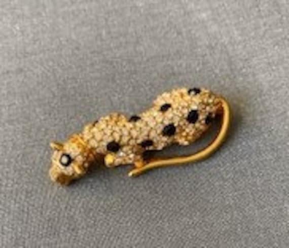 Panther 豹 エナメル ジルコニア vintage ブローチ ｄ02 Vintage Enamel & Rhinestone Gold Tone Leopard Jaguar Brooch