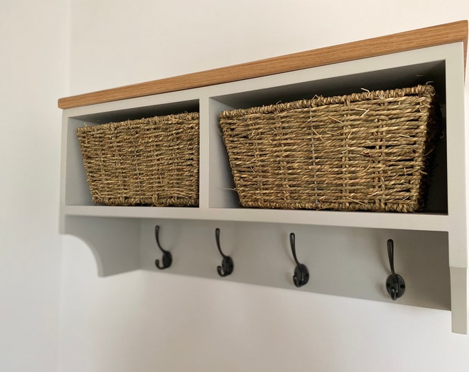 Handmade Oak Coat Hooks With Basket Storage Hallway Storage Etsy UK
