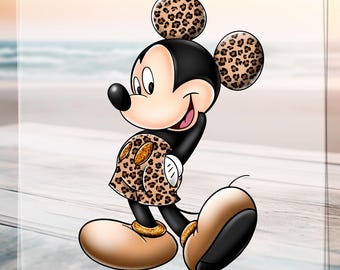 Transferencia DTF de Mickey Mouse con estampado de leopardo, diseño Disney Dad listo para imprimir, viaje de safari Disney, vestido de leopardo de Mickey DTF, vacaciones Disney DTF
