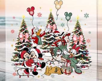 Transferencia DTF de luces navideñas de Mickey y sus amigos, diseño de viaje familiar a Disneyland