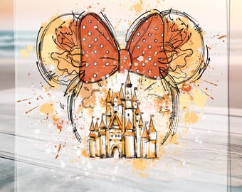 Disney Watercolor Minnie Fall Castle Dtf Transfer, Disney Minnie Autumn Ready to Press design, Disney Fall Trip Dtf, Disney Vacation Dtf