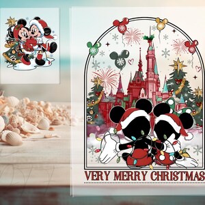 Disney Mickey och Minnie julpar DTF Transfer, Mickeys mycket goda julfest DTF, julfamiljeresa Epcot tryckfärdig design