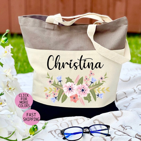 Floral Name Tote Etsy