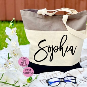 Personalized Tote Bag, Bridesmaid Totes,Name Tote,Canvas Bag, Bridesmaid Gift, Bachelorette Gift, Font 6 10 inch wide/ 6 inch height MAX image 1