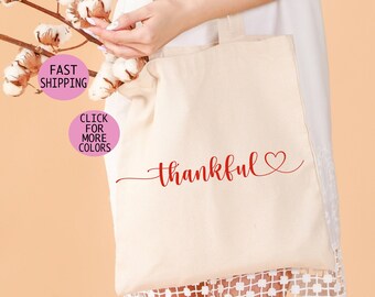 Thankful Canvas Tote Bag, Thanksgiving Gift