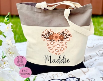 Bolso tote de lona con estampado de leopardo de Minnie, regalo personalizado para damas de honor de Disneyworld