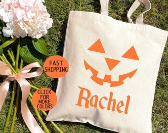 Personalized Halloween Tote Bag, Spooky Face Trick or Treat Bag