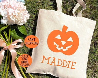 Personalized Halloween Tote Bag, Spooky Face Trick or Treat Bag